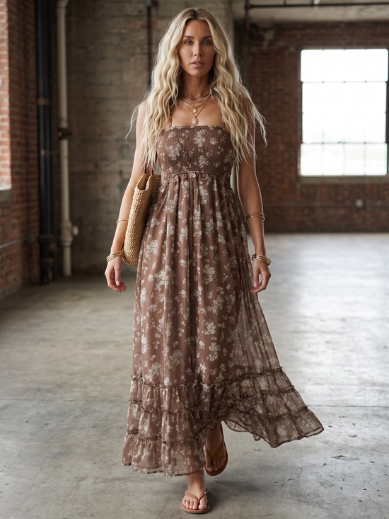 Dresses & Skirts - NWT Boho Festival Floral Strappy Back Maxi Dress
